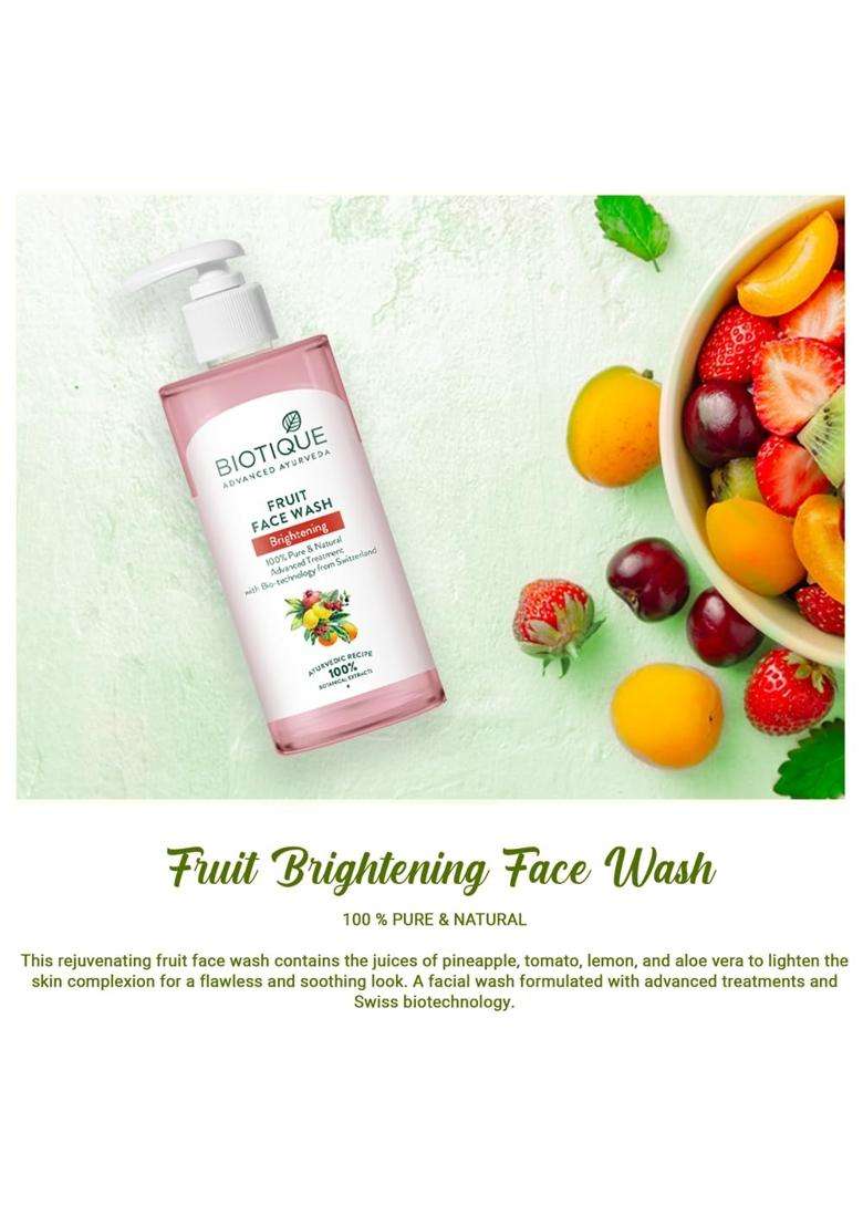 Biotique Fruit Brightening Face Wash 250 ml | Authentic Traditional Formula | Ayurvedic and Organically Pure | Advanced Swiss Technology - Indya