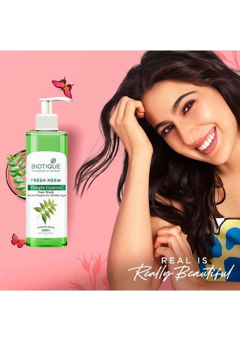 Biotique Fresh Neem Pimple Control Face Wash 200 ml | Authentic Traditional Formula | Ayurvedic and Organically Pure | Prevents Pimples - Indya