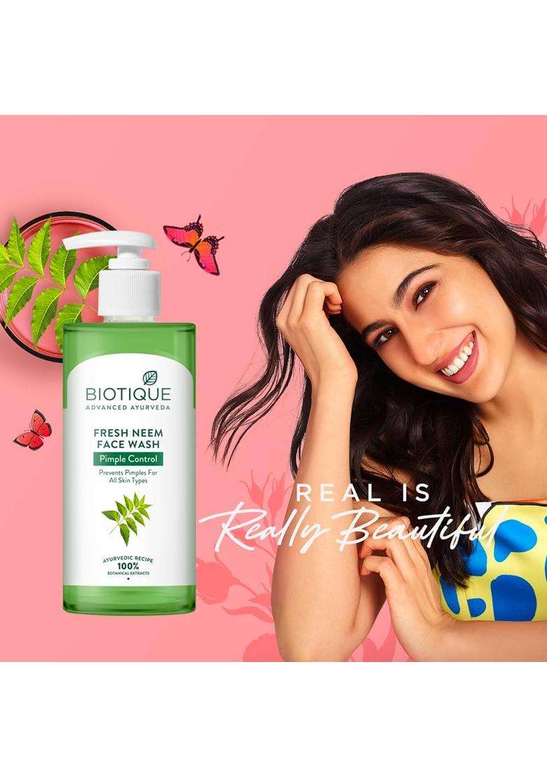 Biotique Neem Pimple Control Face Wash 250 ml | Authentic Traditional Formula | Ayurvedic and Organically Pure | Prevents Pimples - Indya