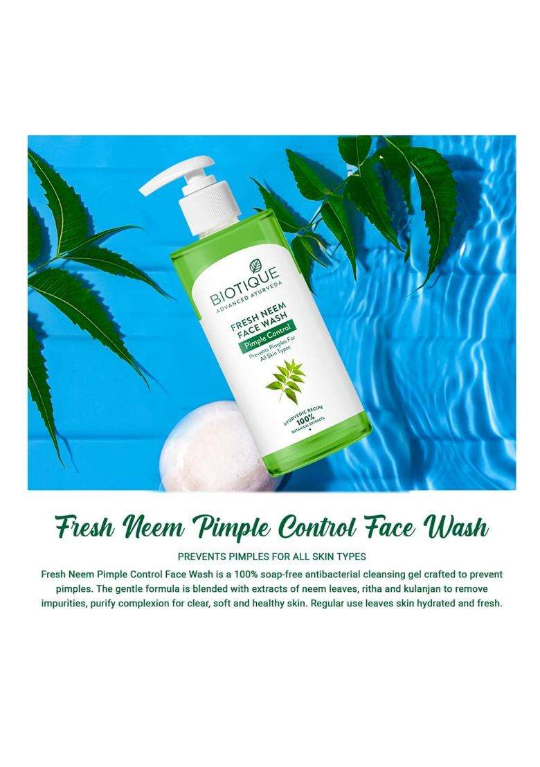 Biotique Neem Pimple Control Face Wash 250 ml | Authentic Traditional Formula | Ayurvedic and Organically Pure | Prevents Pimples - Indya