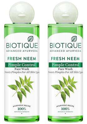 Biotique Fresh Neem Pimple Control Face Wash 200 ml (Pack of 2) | Authentic Traditional Formula | Ayurvedic and Organically Pure | Prevents Pimples