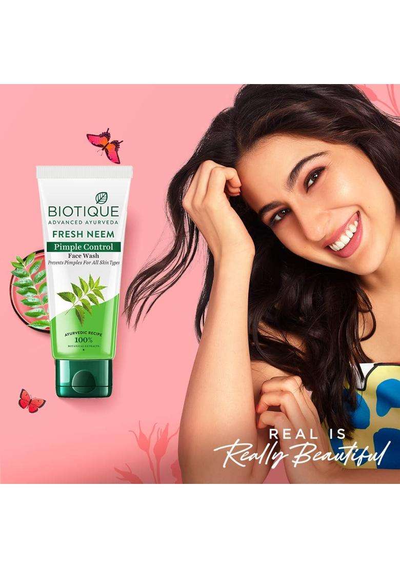 Biotique Fresh Neem Pimple Control Face Wash 100 ml | Authentic Traditional Formula | Ayurvedic and Organically Pure | Prevents Pimples - Indya