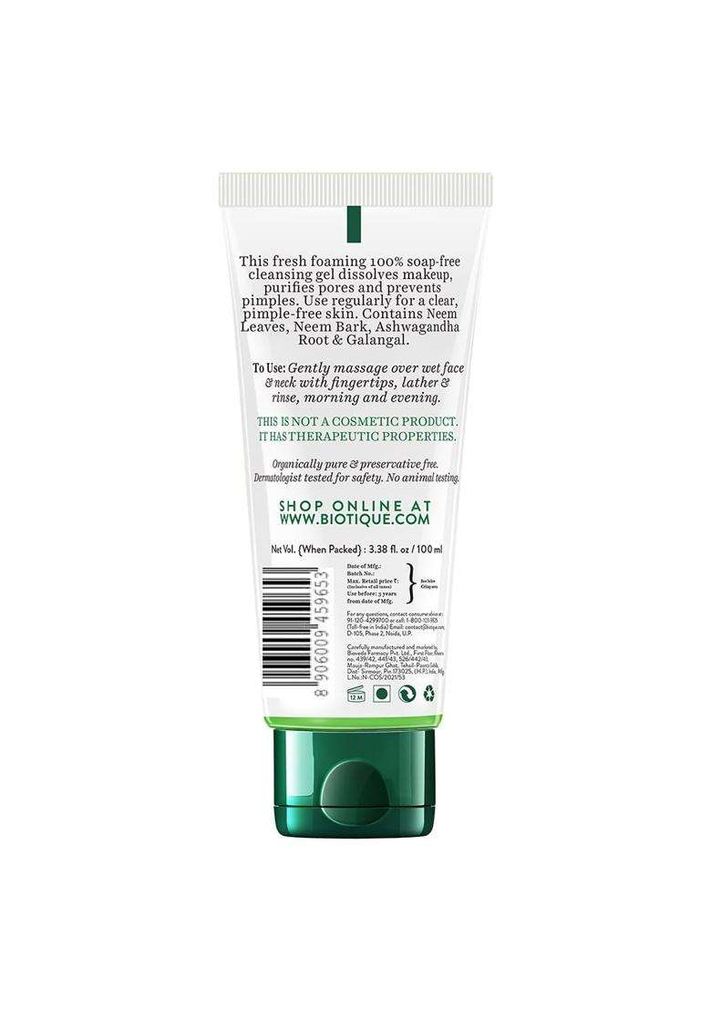 Biotique Fresh Neem Pimple Control Face Wash 100 ml | Authentic Traditional Formula | Ayurvedic and Organically Pure | Prevents Pimples - Indya