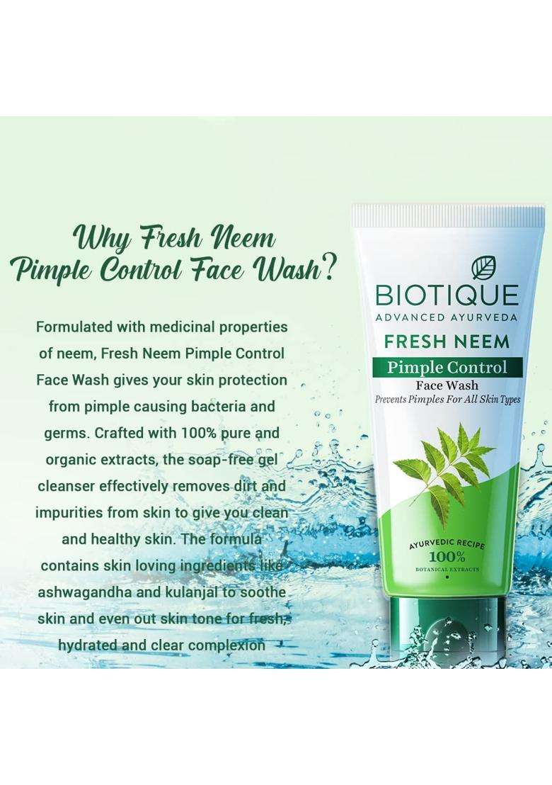 Biotique Fresh Neem Pimple Control Face Wash 150 ml | Authentic Traditional Formula | Ayurvedic and Organically Pure | Prevents Pimples - Indya