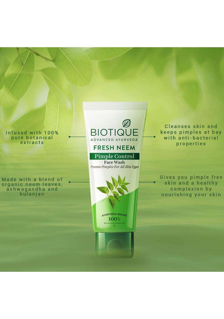 Biotique Fresh Neem Pimple Control Face Wash 150 ml | Authentic Traditional Formula | Ayurvedic and Organically Pure | Prevents Pimples - Indya