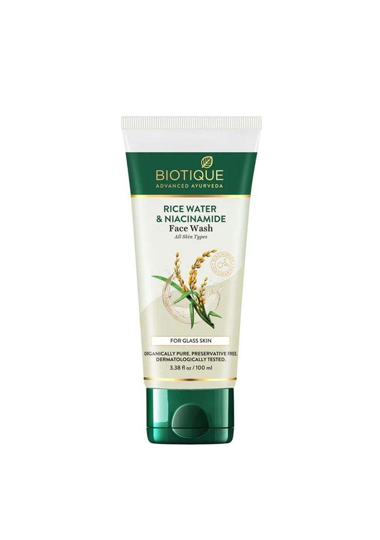 Biotique Rice Water & Niacinamide Gel Face Wash Removes Excess Oils & Reduce Blemishes of the Skin 100 ml | Glass Skin | For Men & Women - Indya