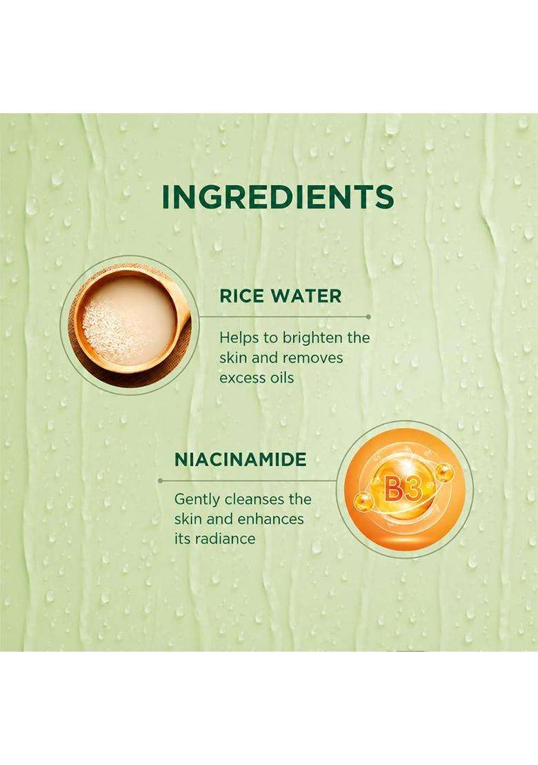 Biotique Rice Water & Niacinamide Gel Face Wash Removes Excess Oils & Reduce Blemishes of the Skin 100 ml | Glass Skin | For Men & Women - Indya
