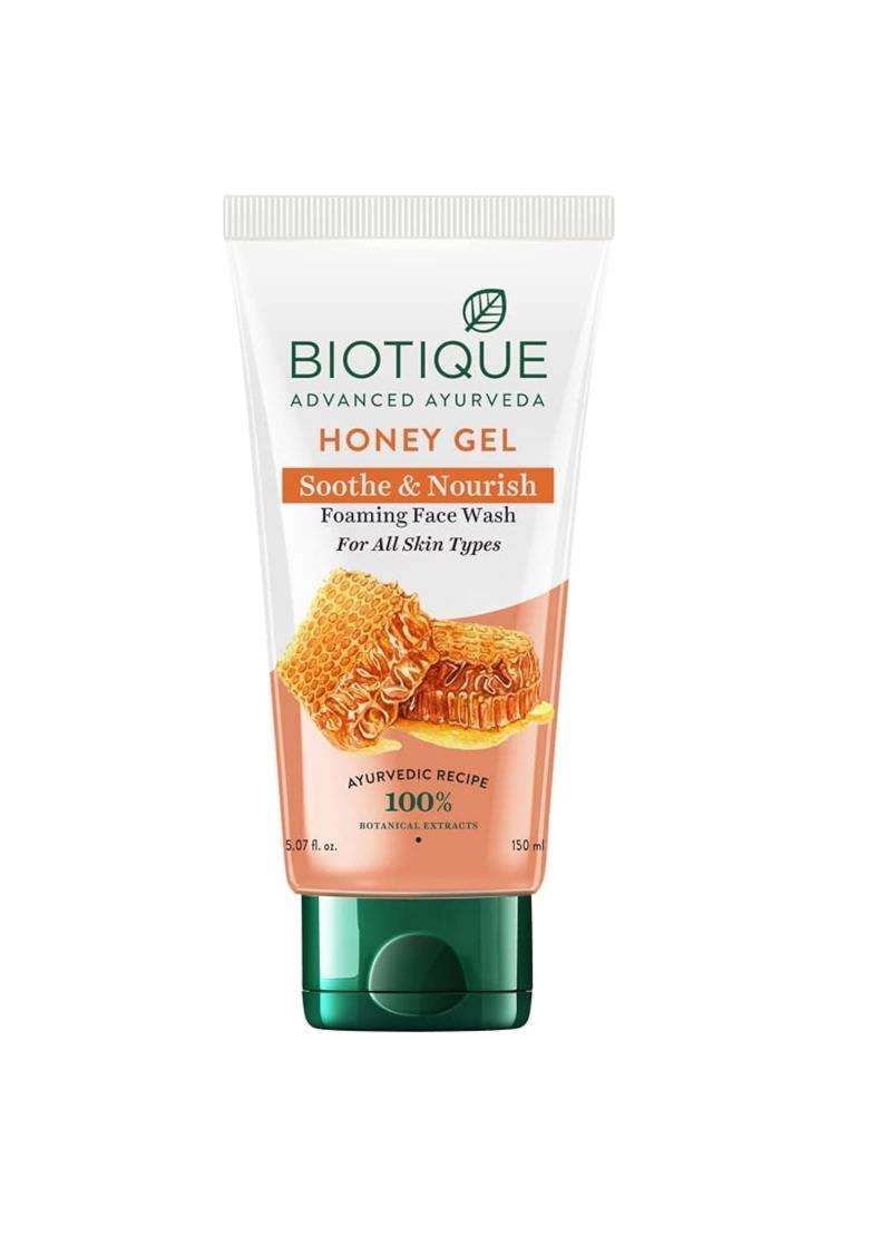 Biotique Honey Gel Soothe & Nourish Foaming Face wash 150 ml | Soap Free Formula | Reduce Dryness | 100% Botanical Extracts - Indya