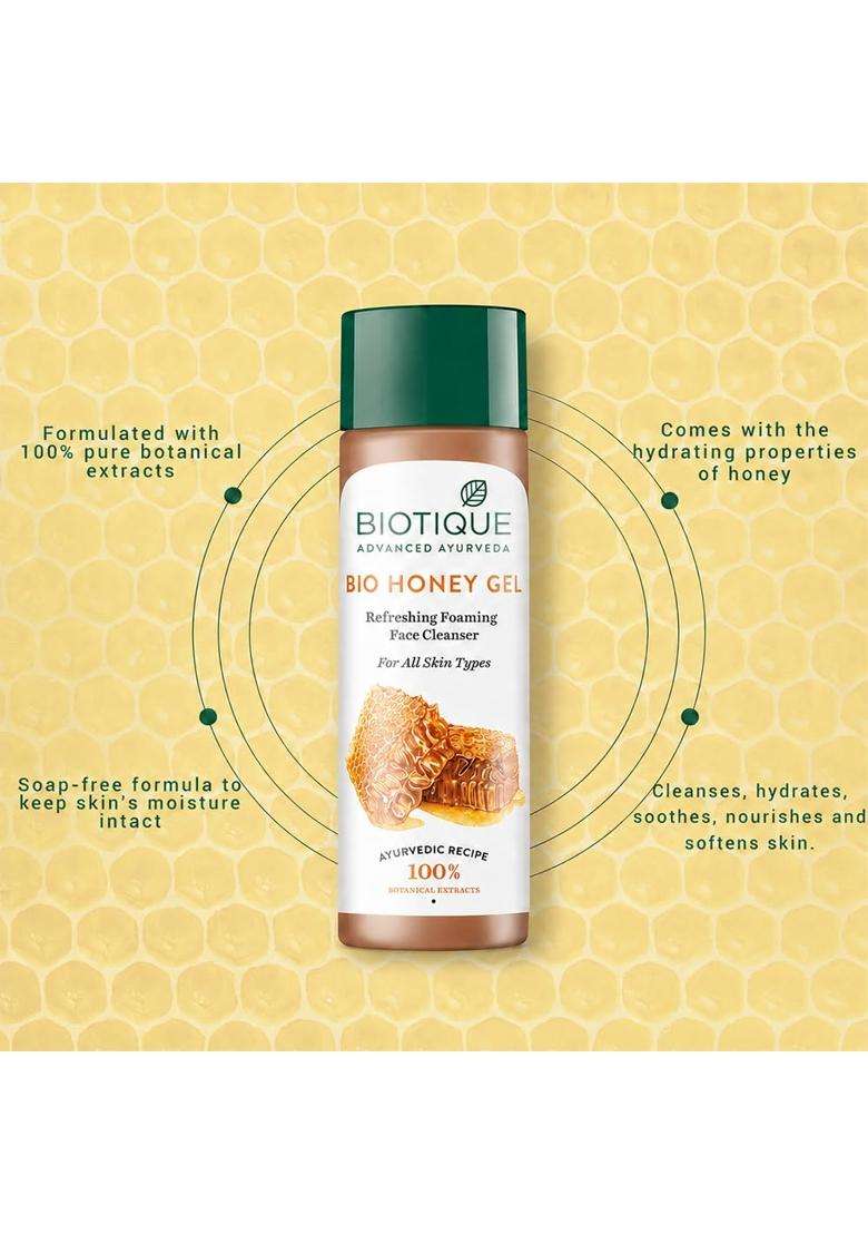 Biotique Honey Gel Soothe & Nourish Foaming Face Cleanser 120 ml | Gentle Cleansing Formula Enriched with Natural Honey & Botanical Extracts - Indya