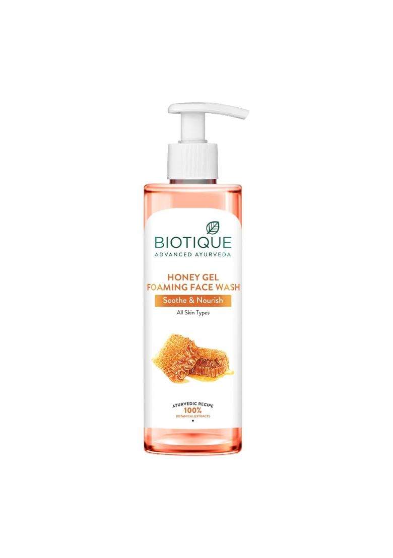 Biotique Honey Gel Soothe & Nourish Foaming Face wash 250 ml | Soap Free Formula | Reduce Dryness | 100% Botanical Extracts - Indya
