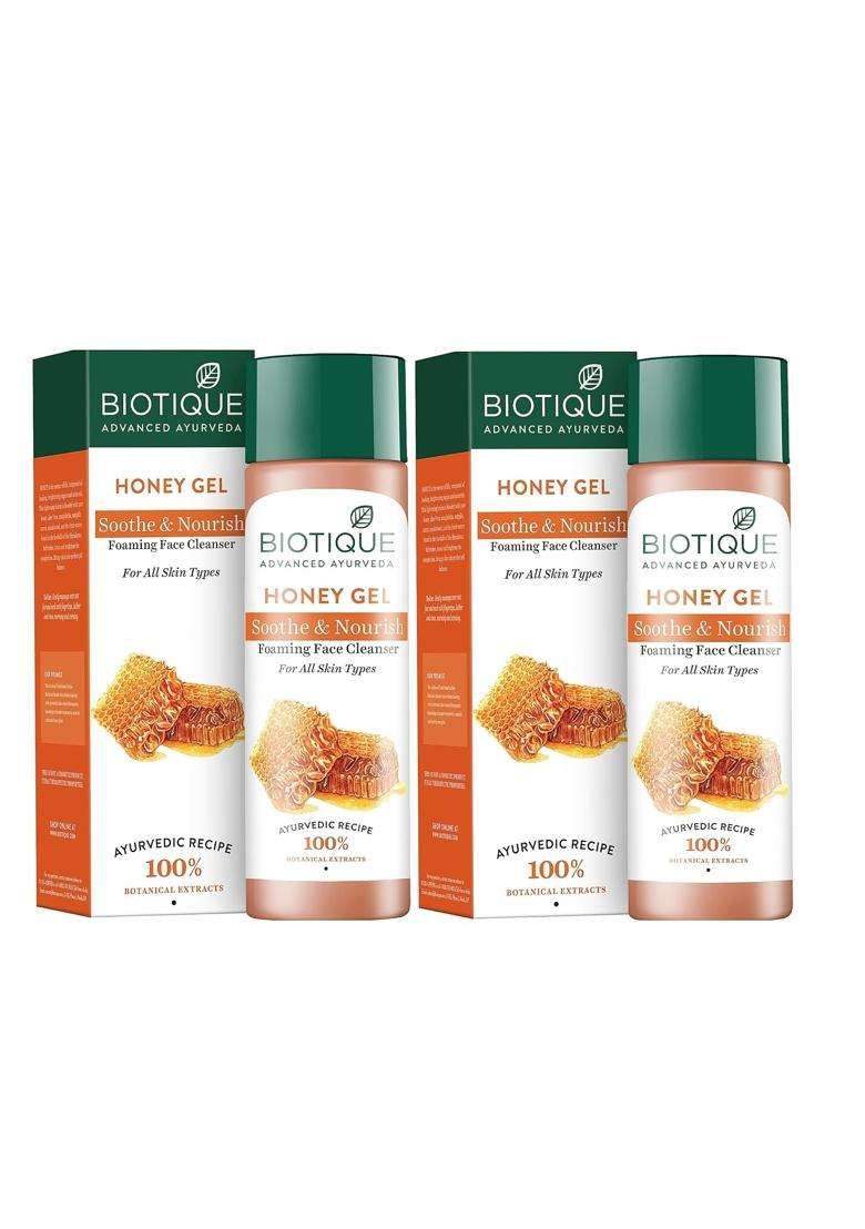 Biotique Bio Honey Gel Refreshing Foaming Face Cleanser, 120 ml, White (Pack of 2) - Indya