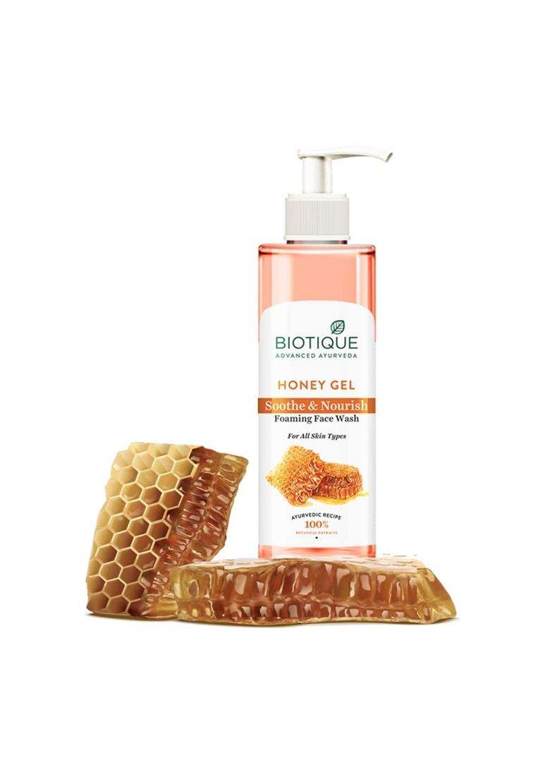 Biotique Honey Gel Soothe & Nourish Foaming Face wash 200 ml | Soap Free Formula | Reduce Dryness | 100% Botanical Extracts - Indya