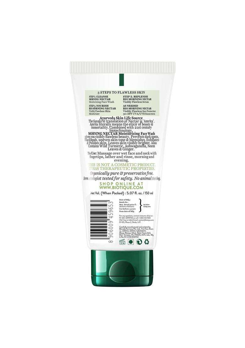 Biotique Morning Nectar Moisturize & Nourish Face Wash 150 ml | Contains Wild Turmeric, Neem Leaves, & Morning Nectar | Visibly Flawless Skin - Indya