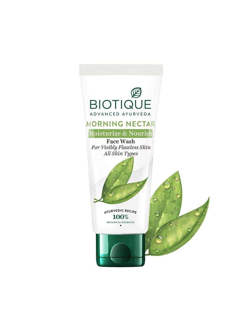 Biotique Morning Nectar Moisturize & Nourish Face Wash 100 ml | Contains Wild Turmeric, Neem Leaves, & Morning Nectar | Visibly Flawless Skin - Indya