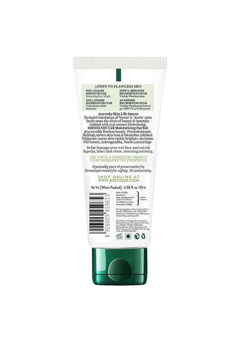 Biotique Morning Nectar Moisturize & Nourish Face Wash 100 ml | Contains Wild Turmeric, Neem Leaves, & Morning Nectar | Visibly Flawless Skin - Indya