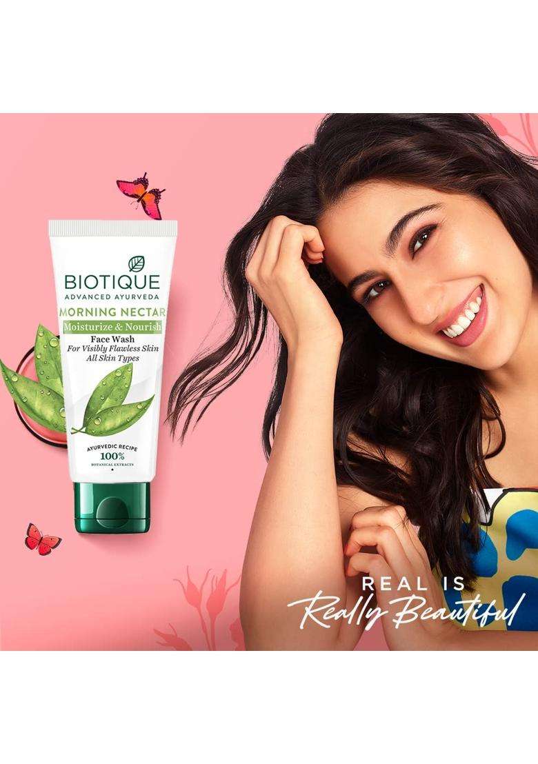 Biotique Morning Nectar Moisturize & Nourish Face Wash 100 ml | Contains Wild Turmeric, Neem Leaves, & Morning Nectar | Visibly Flawless Skin - Indya