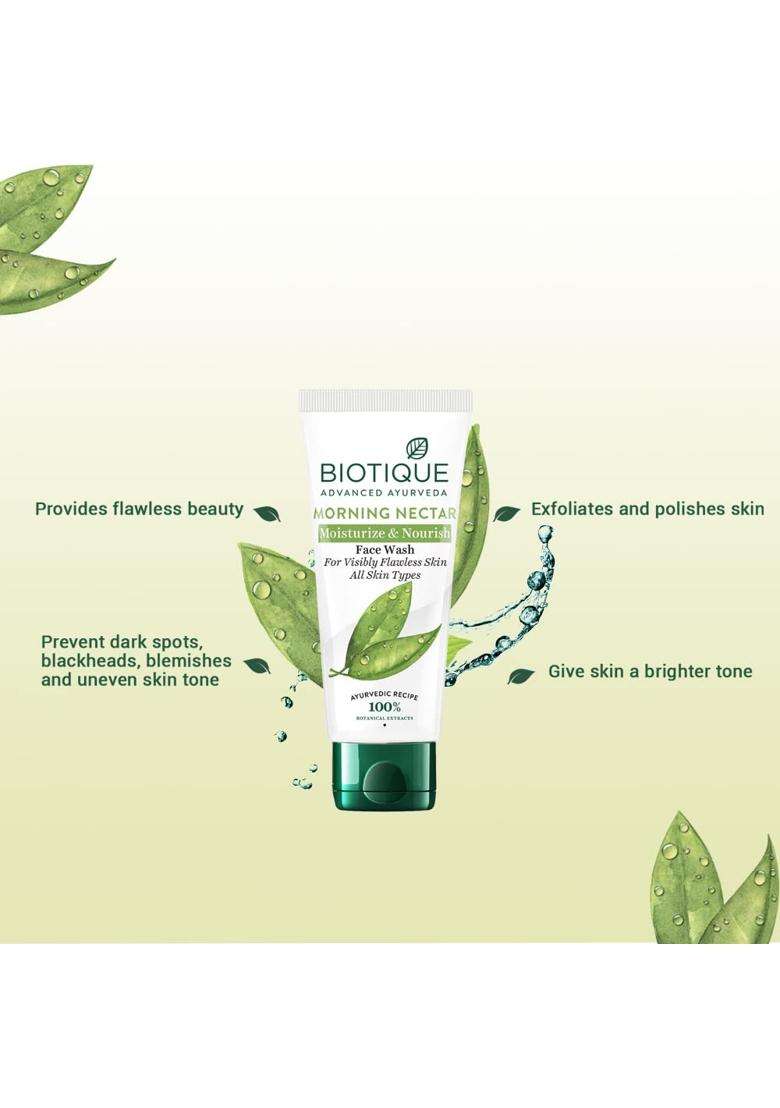 Biotique Morning Nectar Moisturize & Nourish Face Wash 100 ml | Contains Wild Turmeric, Neem Leaves, & Morning Nectar | Visibly Flawless Skin - Indya