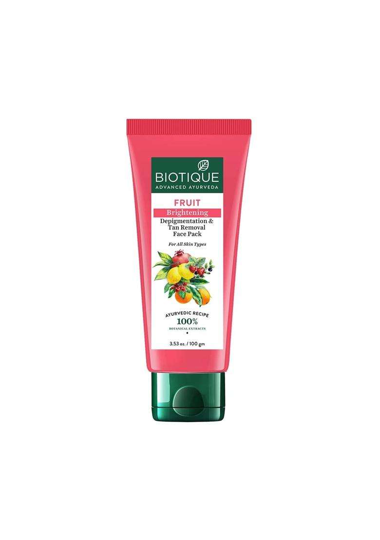 Biotique Fruit Brightening Depigmentation and Tan Removal Face Pack 100 g | Authentic Traditional Formula | Ayurvedic and Organically Pure - Indya