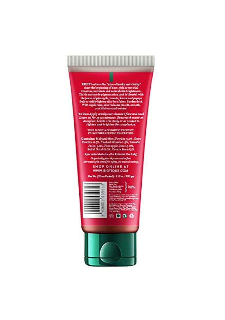 Biotique Fruit Brightening Depigmentation and Tan Removal Face Pack 100 g | Authentic Traditional Formula | Ayurvedic and Organically Pure - Indya