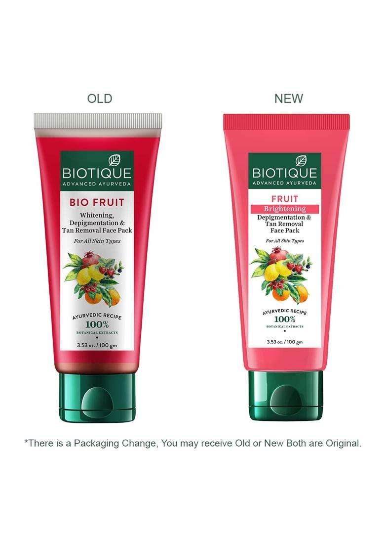 Biotique Fruit Brightening Depigmentation and Tan Removal Face Pack 100 g | Authentic Traditional Formula | Ayurvedic and Organically Pure - Indya