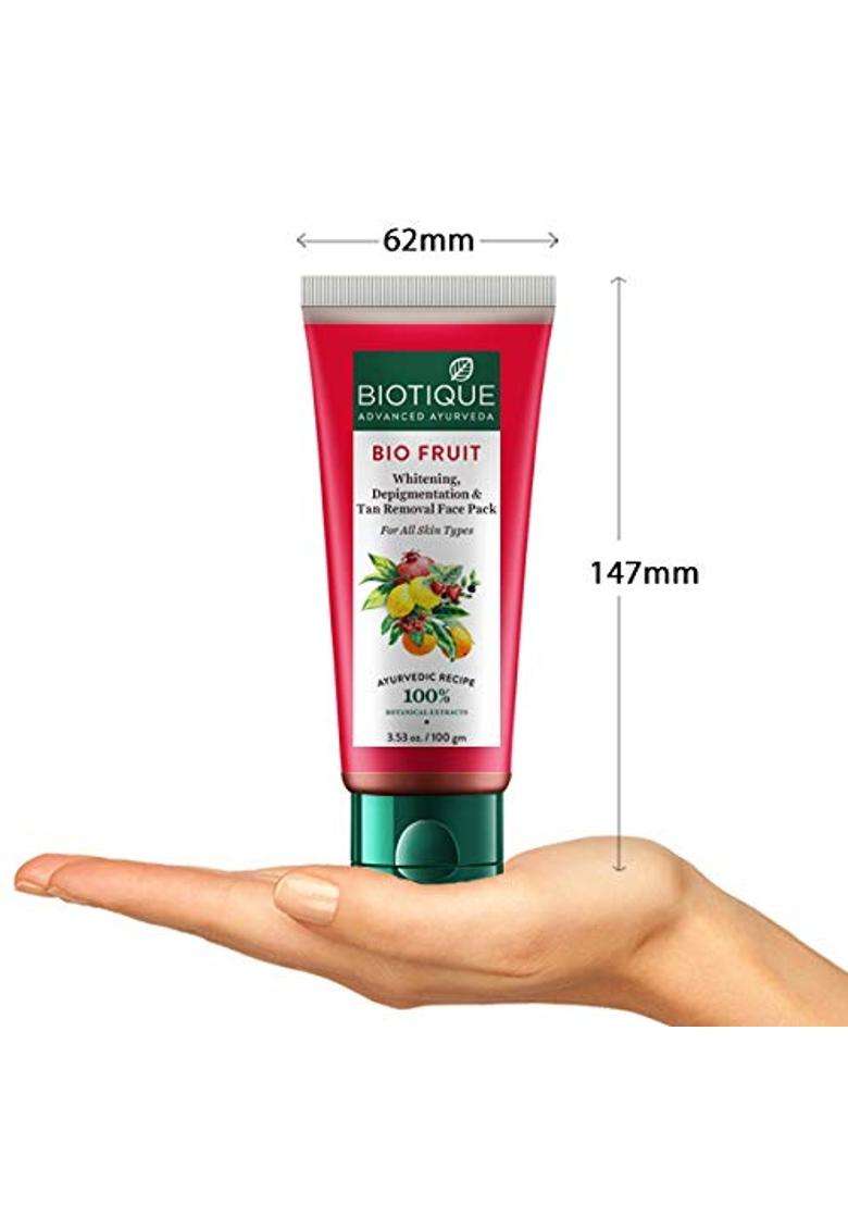Biotique Fruit Brightening Depigmentation and Tan Removal Face Pack 100 g | Authentic Traditional Formula | Ayurvedic and Organically Pure - Indya