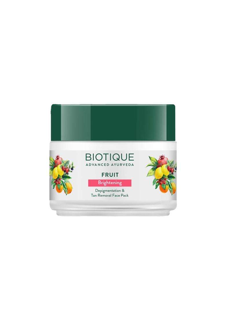 Biotique Fruit Brightening Depigmentation and Tan Removal Face Pack 100 g jar | Authentic Traditional Formula | Ayurvedic and Organically Pure - Indya