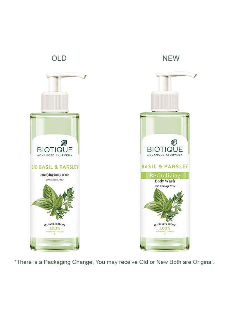 Biotique Basil & Parsley Revitalizing Body Wash 200 ml | Soften Skin | Provides Natural Brightness | Deeply Cleanses | 100% Botanical Extracts - Indya