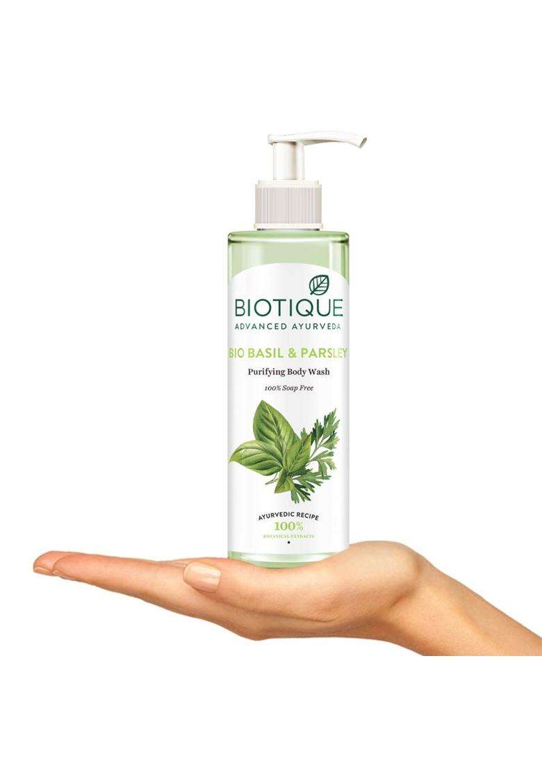 Biotique Basil & Parsley Revitalizing Body Wash 200 ml | Soften Skin | Provides Natural Brightness | Deeply Cleanses | 100% Botanical Extracts - Indya