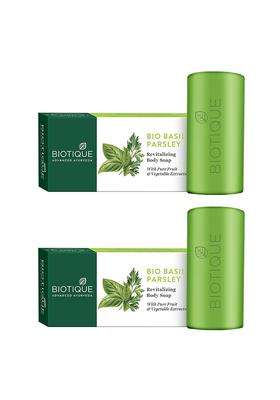 Biotique Basil & Parsley Revitalizing Bathing Bar 150 g (Pack of 2) | Authentic Traditional Formula | Ayurvedic and Organically Pure