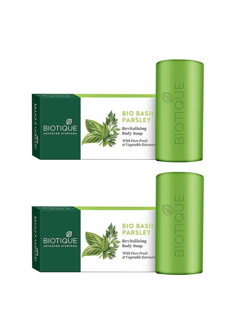 Biotique Basil & Parsley Revitalizing Bathing Bar 150 g (Pack of 2) | Authentic Traditional Formula | Ayurvedic and Organically Pure - Indya