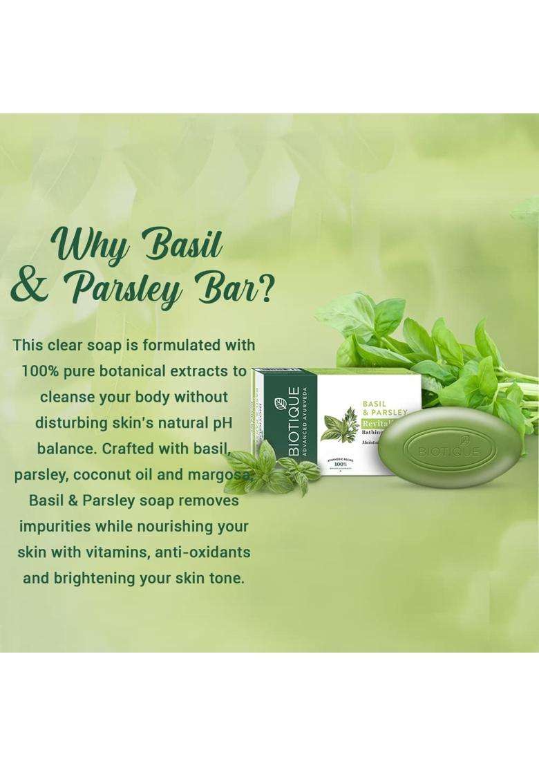 Biotique Basil & Parsley Revitalizing Bathing Bar 75 g | Authentic Traditional Formula | Ayurvedic and Organically Pure | Maintains Skin’s Natural pH - Indya