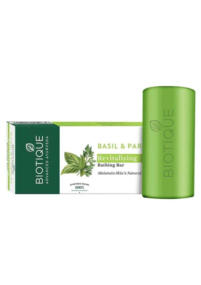 Biotique Basil & Parsley Revitalizing Bathing Bar 150 g | Authentic Traditional Formula | Ayurvedic and Organically Pure | Maintains Skin’s Natural pH - Indya