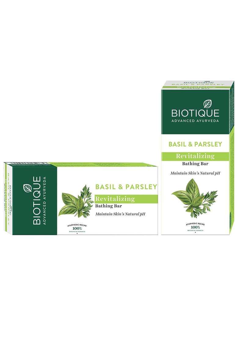 Biotique Basil & Parsley Revitalizing Bathing Bar 150 g | Authentic Traditional Formula | Ayurvedic and Organically Pure | Maintains Skin’s Natural pH - Indya