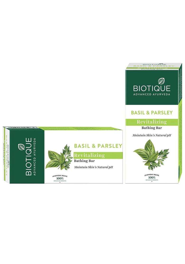 Biotique Basil & Parsley Revitalizing Bathing Bar 150 g | Authentic Traditional Formula | Ayurvedic and Organically Pure | Maintains Skin’s Natural pH - Indya