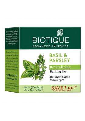 Biotique Basil & Parsley Revitalizing Bathing Bar 150 g 3, 225 g (3 x 75 g) | Authentic Traditional Formula | Ayurvedic and Organically Pure