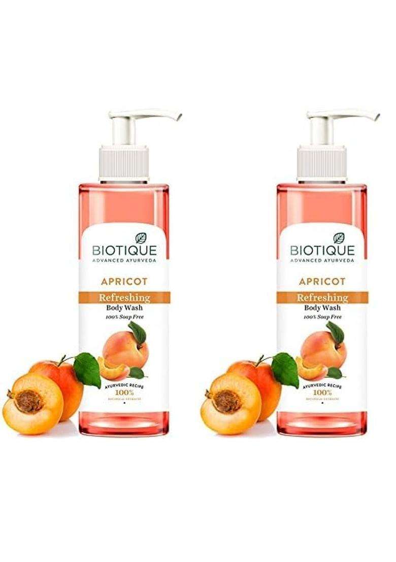 Biotique Apricot Refreshing Body Wash 200 ml (Pack of 2) | Keeps Skin Fresh and Clean | Brightens Skin and Reducing Dark Spots - Indya