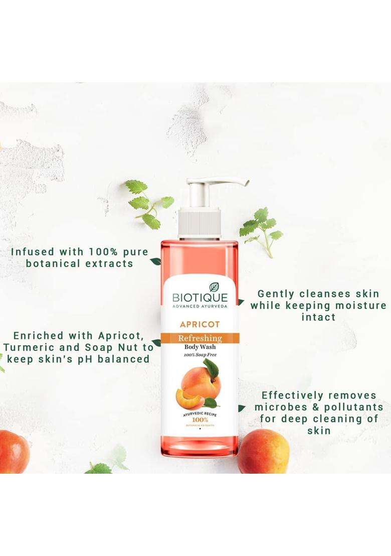 Biotique Apricot Refreshing Body Wash 200 ml (Pack of 2) | Keeps Skin Fresh and Clean | Brightens Skin and Reducing Dark Spots - Indya