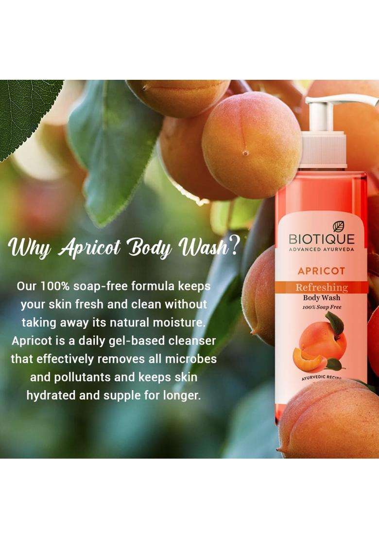 Biotique Apricot Refreshing Body Wash 200 ml (Pack of 2) | Keeps Skin Fresh and Clean | Brightens Skin and Reducing Dark Spots - Indya