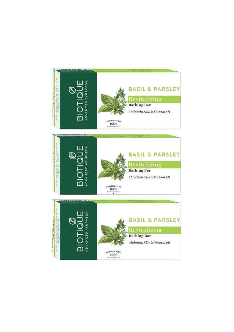 Biotique Basil & Parsley revitalizing Bathing Bar 150g x 3 - Indya