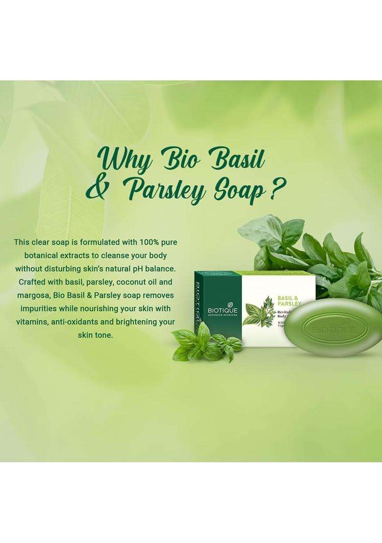 Biotique Basil & Parsley revitalizing Bathing Bar 150g x 3 - Indya