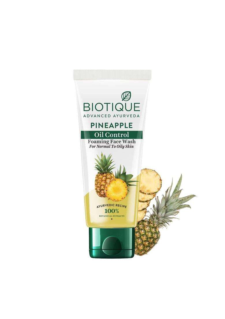 Biotique Pineapple Oil Control Foaming Face Wash 150 ml | Hydrates dry skin | Eliminates Excess Oil | Evens Skin Tone | 100% Botanical Extracts - Indya