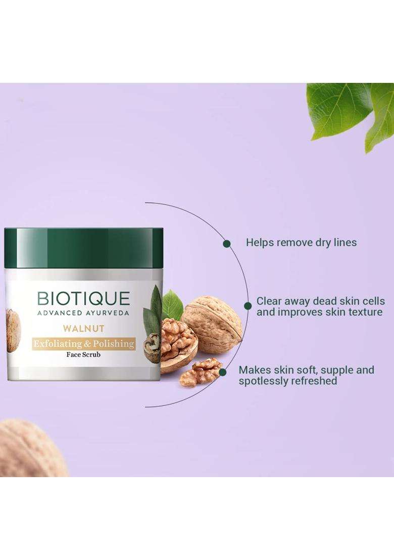 Biotique Walnut Exfoliating & Polishing Face Scrub For Normal to Dry Skin, 50g - Indya