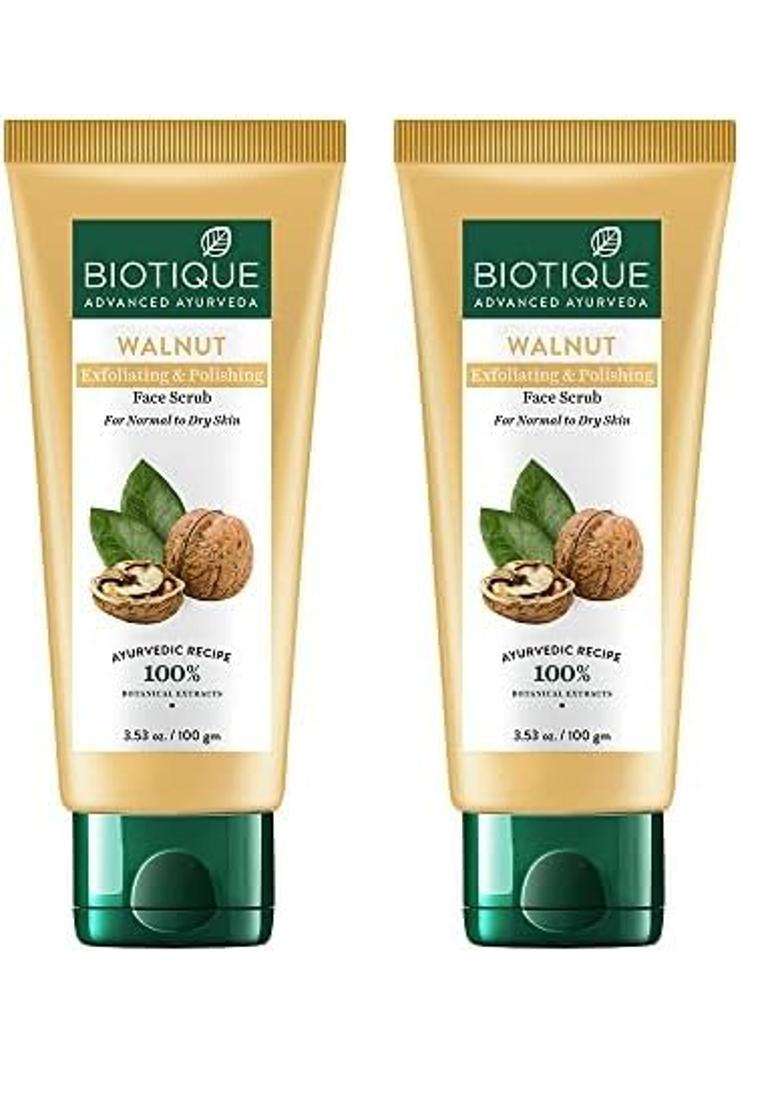 Biotique Walnut Exfoliating & Polishing Face Scrub For Normal to Dry Skin, 100 g (Pack of 2) - Indya