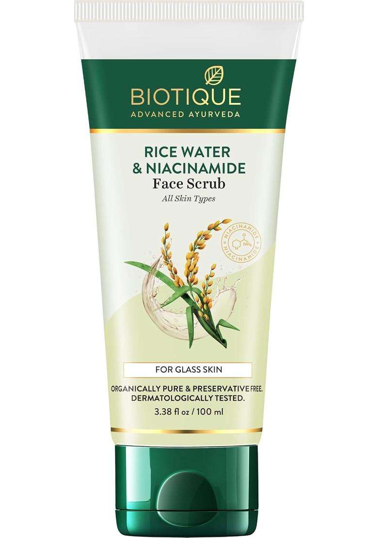 Biotique Rice Water & Niacinamide Deep Cleanse Gel Face Scrub for Smoother, Radiant and Brighter Skin For Men & Women- 100 ml | Glass Skin - Indya