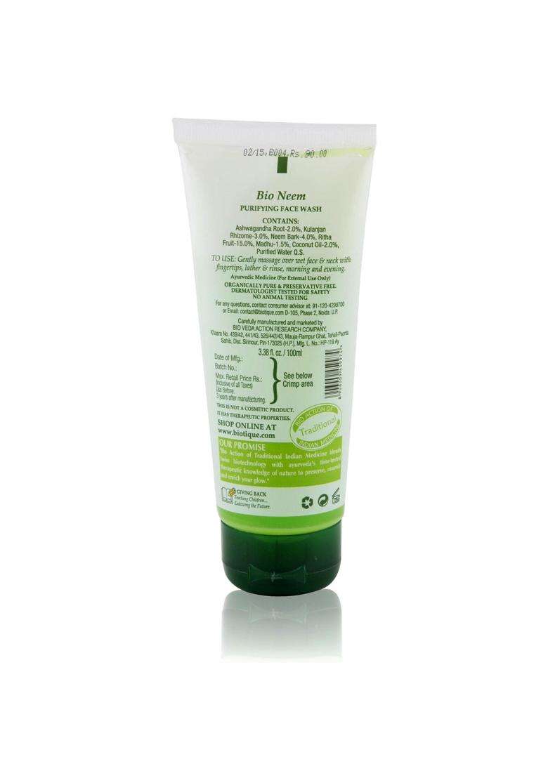 Biotique Purifying Face Wash Bio Neem, 100 ml Tube - Indya