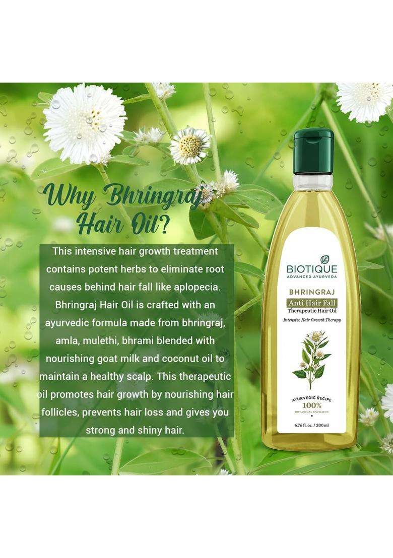 Biotique Bio Bhringraj Therapeutic Hair Oil for Falling Hair 200 ml | Intensive Hair Regrowth Treatment | Nourishing Hair Follicles | 200m - Indya