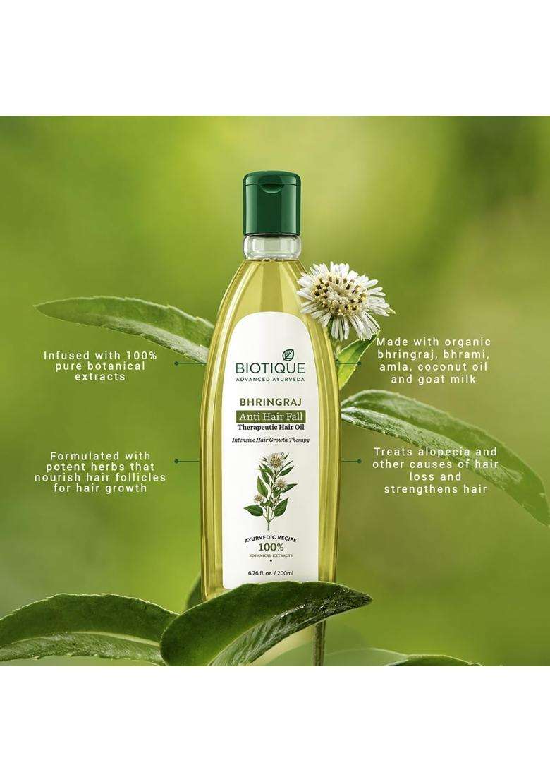 Biotique Bio Bhringraj Therapeutic Hair Oil for Falling Hair 200 ml | Intensive Hair Regrowth Treatment | Nourishing Hair Follicles | 200m - Indya