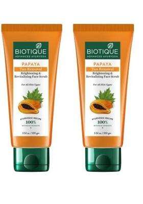 Biotique Papaya Tan Removal Brightening & Revitalizing Face Scrub 100g (Pack of 2) | Gentle Exfoliation | Smooth and Clear Complexation