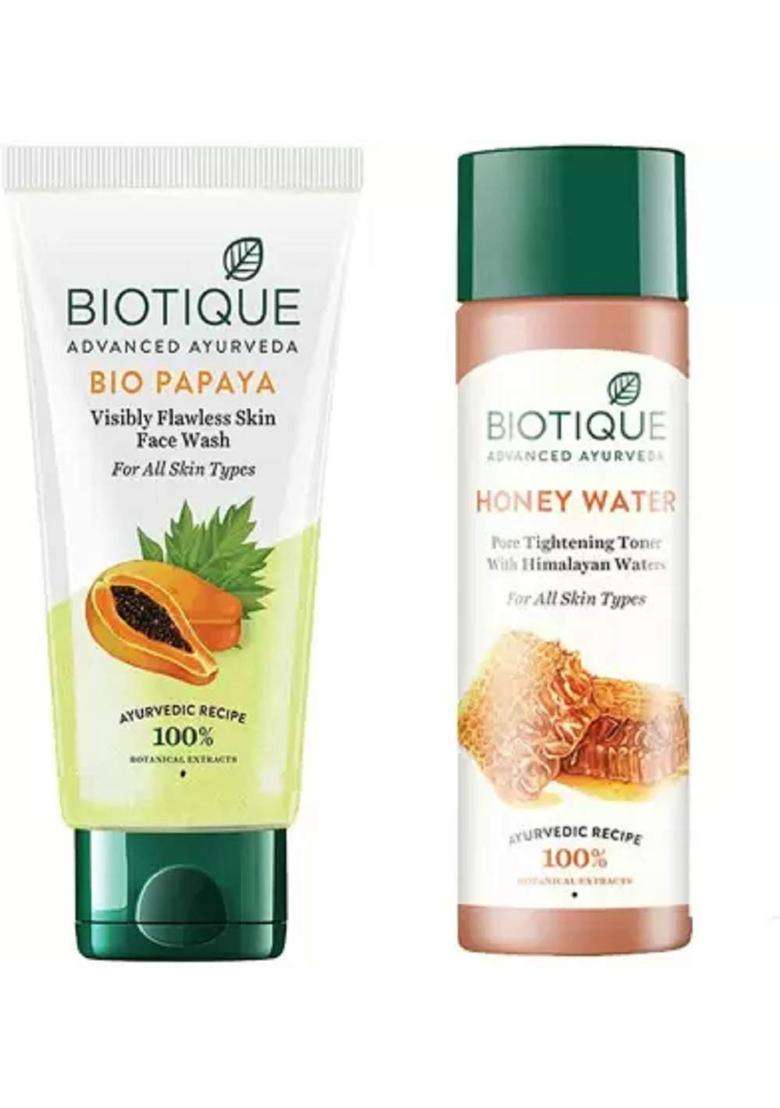 Biotique Youthfull Skin Care Pack 100 ml | Bio Papaya Face Wash 100 ml, Bio Toner Honey water 120 ml (2 Items in the set) - Indya