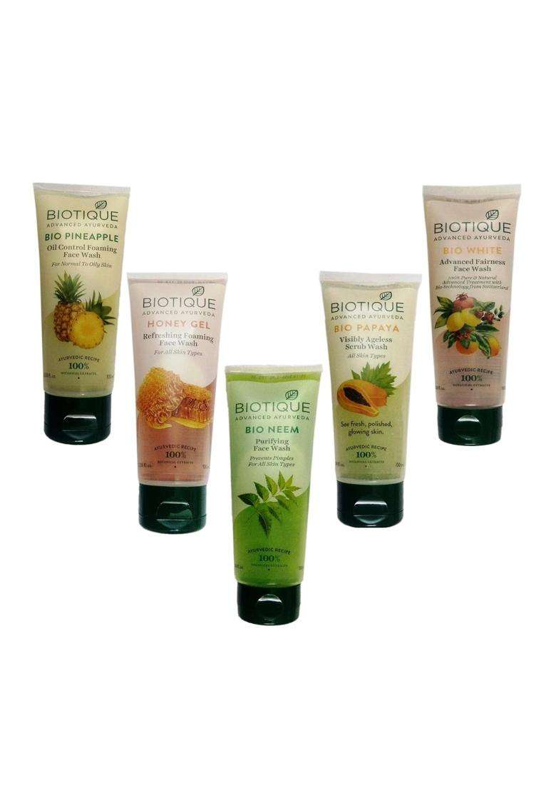 Biotique Bio Pineapple Oil Control Foaming Face Wash, 1 Honey Gel Refreshing Foaming Face Wash, 1 Bio Neem Purifying Face Wash Prevents Pimples, 1 - Indya